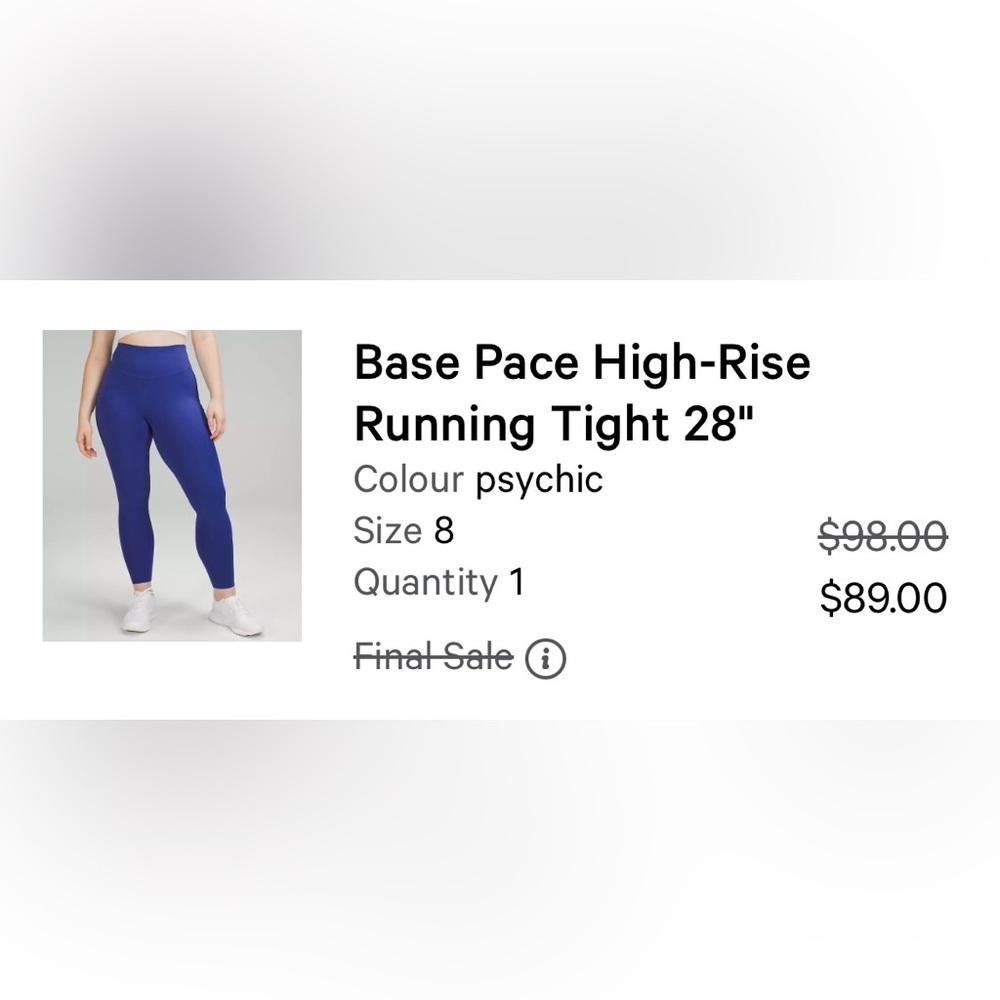 Blue Lululemon High-Rise Running Tight 28”